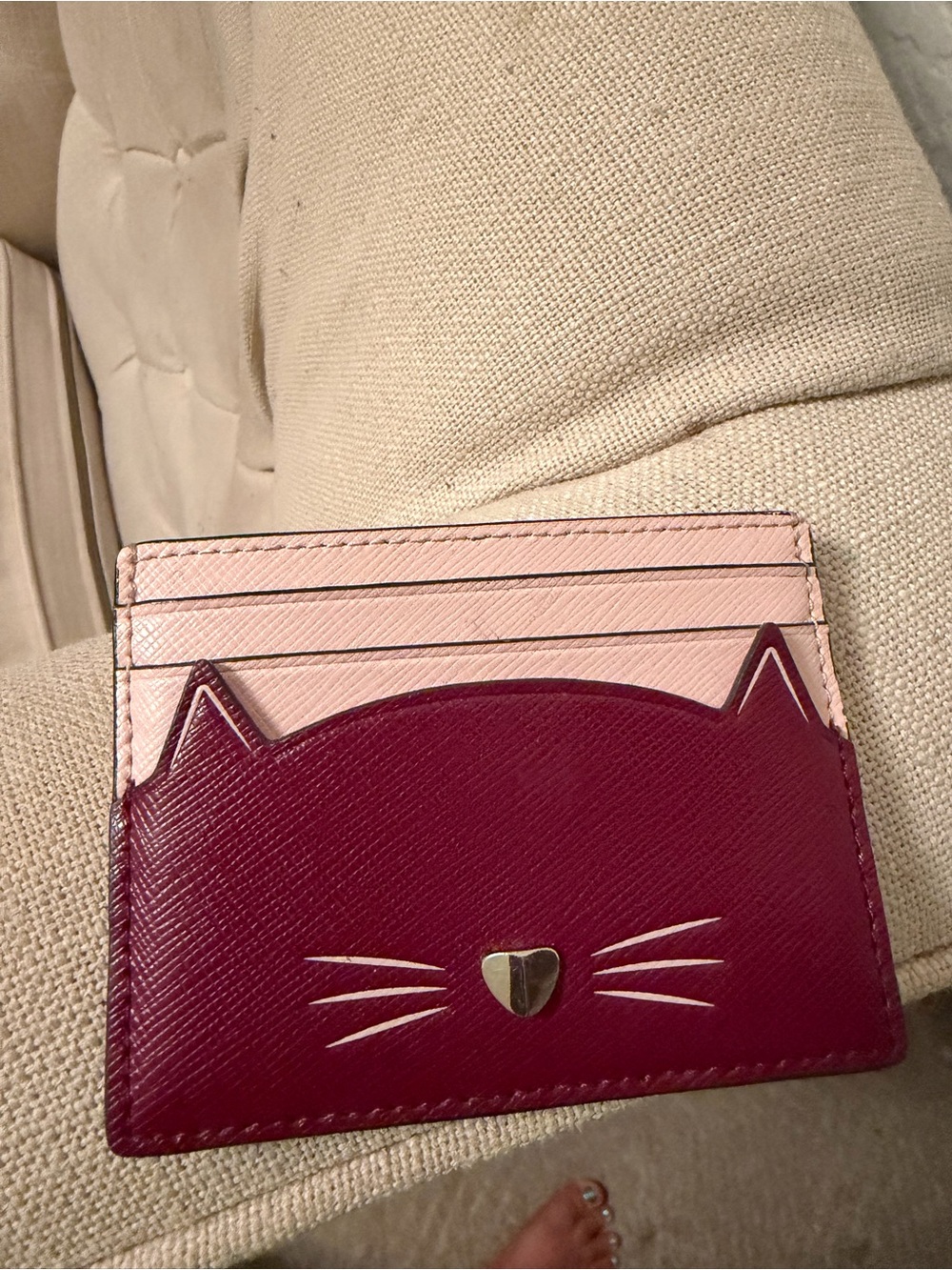 kate spade Pink and Burgundy Cat Card Holder